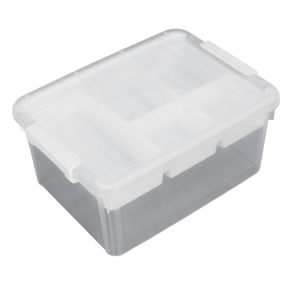 16L Plastic Storage Box Sturdy PP Clear Latching Box with Removable Tray for Toys Organization