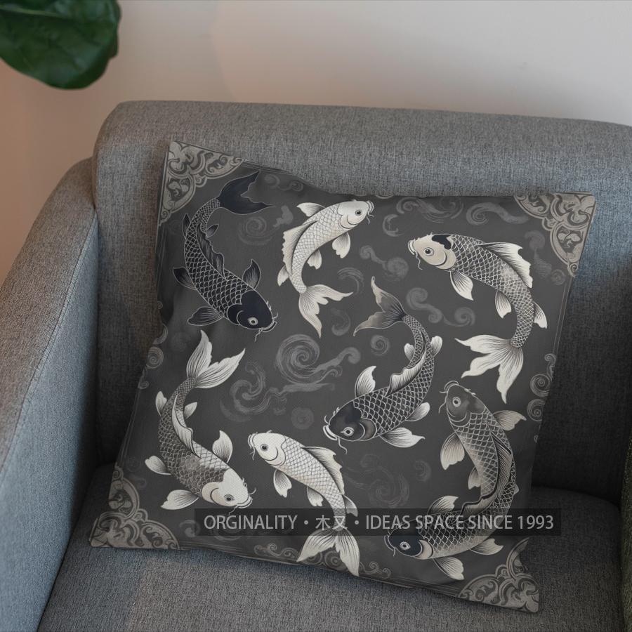 2D Stylish Koi Fish Pattern Decorative Pillow Cover Pattern Cushion Cover Suitable For Sofa Bedroom Car Pillow Cover