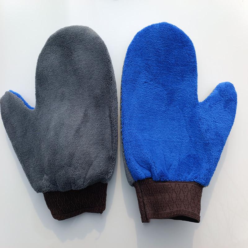 Thumb-Type Coral Fleece Car Wash Gloves, Double-Sided, Scratch-Resistant, Thickened Bear Paw Design for Multifunctional Use