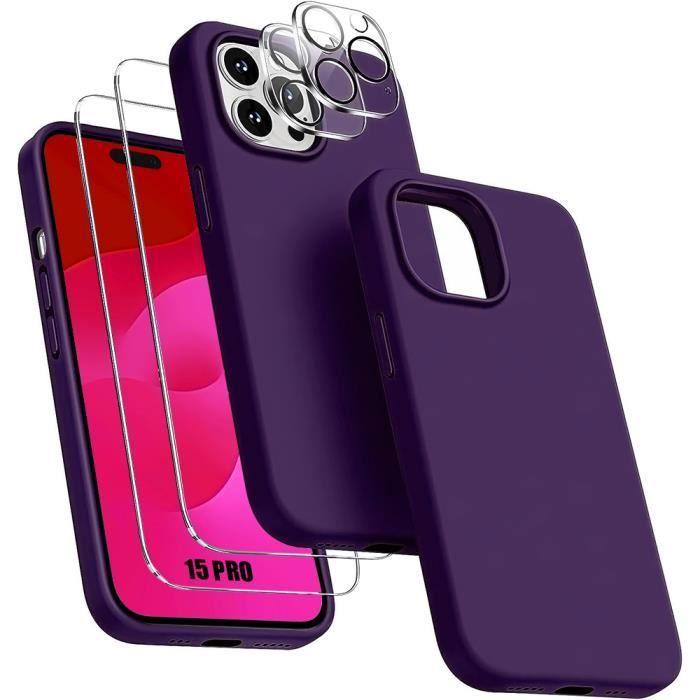Coque - E.F.CONNECTION - iPhone 15 Pro - Silicone Violet Foncé - Antidérapante - Flexible