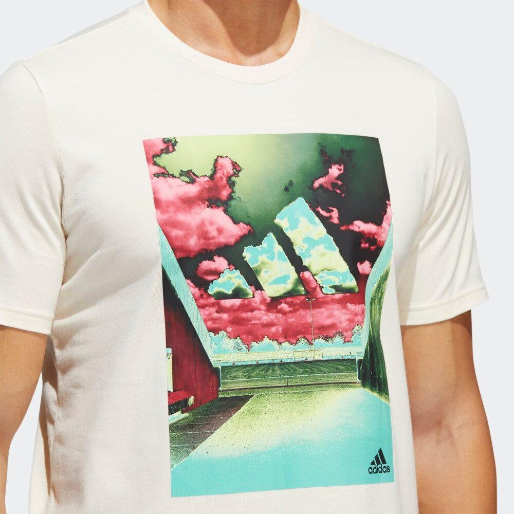Adidas T Shirts Men's White Crew Neck Moderate Straight Fit HE2309