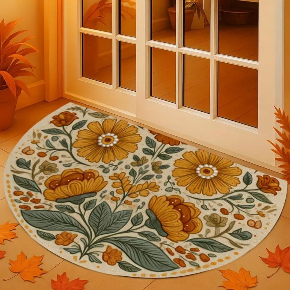 Flower Floral Welcome Rugs Boho Door Mat New Half Round Doormat  Indoor Outdoor