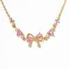 Y2K Exquisite Sweet Pink Zircon Bowknot Stainless Steel Love Heart Chain Bracelet for Women Girls Party Birthday  Gifts