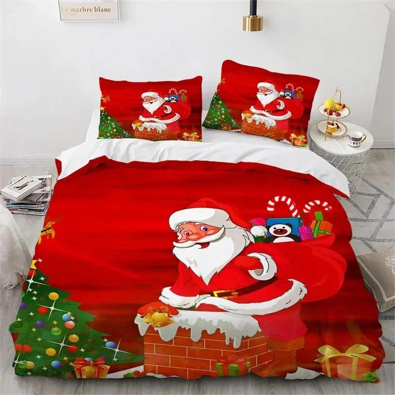 Christmas Microfiber Santa Claus Bedding Set Single Twin Double Queen King Cal King Size Bed Linen Set