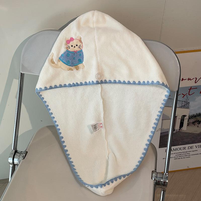 Embroidered Apple Dog Coral Fleece Dry Hair Cap Soft Absorbent Bathing Headscarf Quick Dry Hair Towel