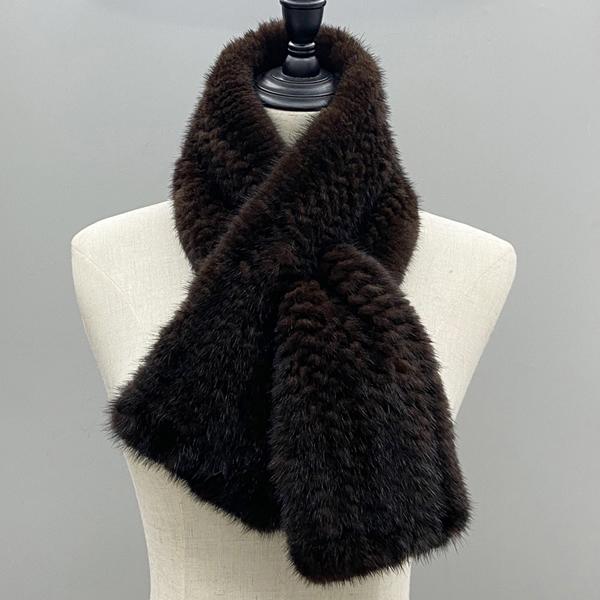 

Теплый шарф для женщин Зимний вязаный шаль из натурального меха норки Женские стильные шарфы 90x13см 90x13cm кофейный