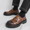 2025 autumn new large size double pin buckle loafers men's size 38-46 patent leather glossy thick heel thick sole heightening leather shoes