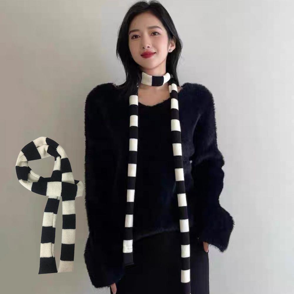 Gestreifter Schal Lange Krawattenschal Damen Baumwollschals Dünner und schmaler Schal Harajuku Gestreifte Strickschals Mädchen Halswärmer Neu