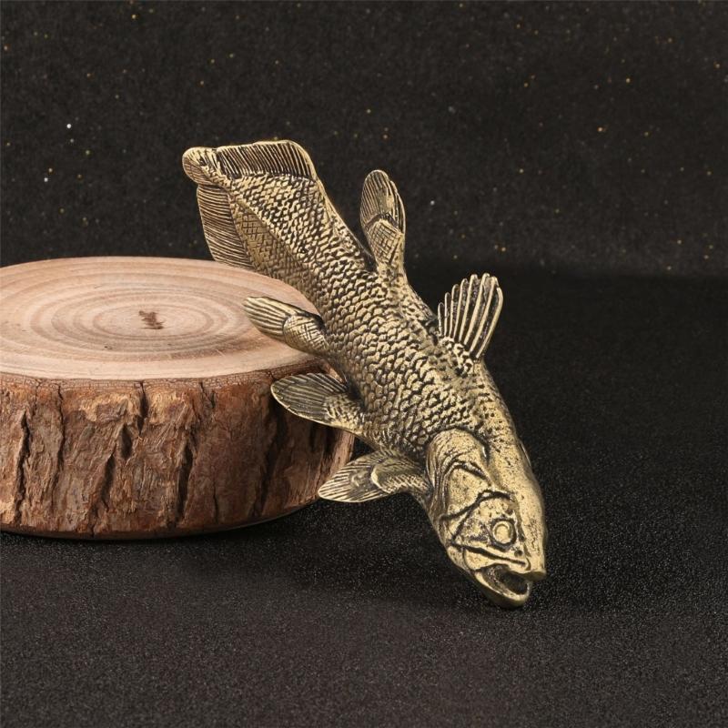 Fish Figurines Gold Metal Animal Figurine Statue Feng Shui Sculptures Toy Decorative Collectible Home Office Decors