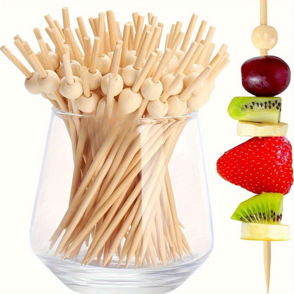 Exquisite 4.7 Inch 100-Count Natural Wooden Cocktail Picks for Drinks, Appetizers, Party Snacks - Perfect for Fruit, Vegetables, and Charcuterie