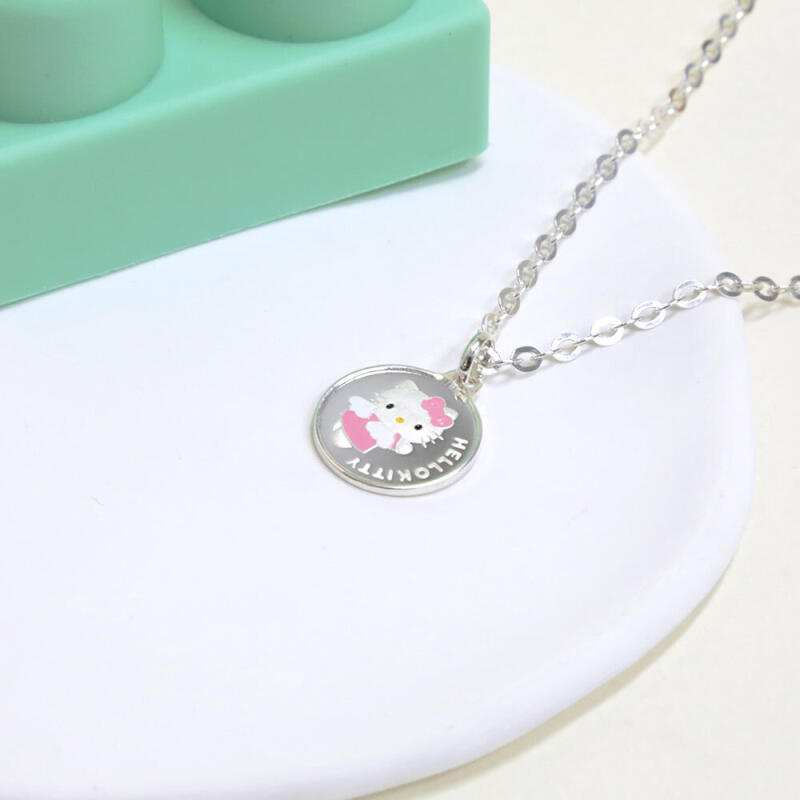 925 Silver Hello Kitty Round Angel Children's Lost and Found Necklace