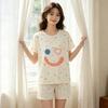 Korean Version of Sweet Girl Pajamas Women's Summer Round Neck Short-sleeved Three-piece Set of Imitation Cotton Casual Loungewear Spot Straight Hair