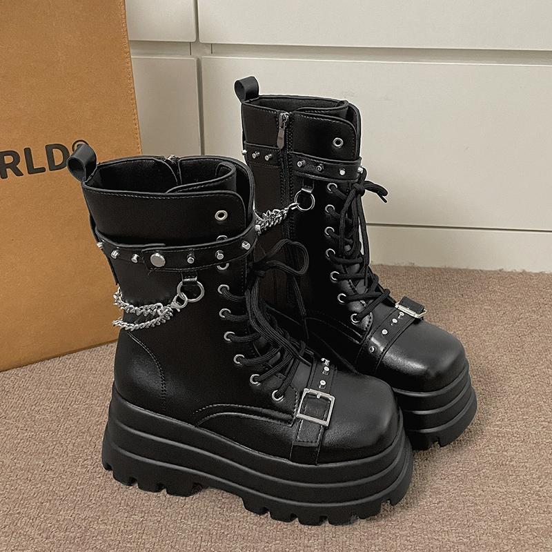 

Модные женские полусапоги в готическом стиле с увеличением роста, модные женские ботильоны на платформе с ремешком и пряжкой 42 чёрный