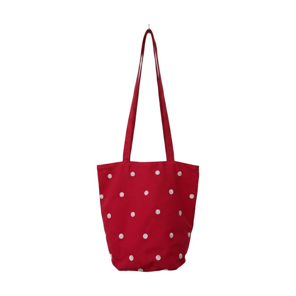 Korean Fashion Canvas Tote Bag Large Capacity Commute Handbag Polka Dot Shoulder Bag School Life красный