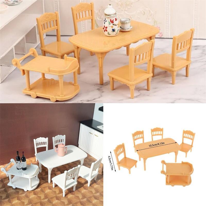 1Set 1:12 Dollhouse Miniature Plastic Food Cart Table And Chair Model, Furniture Home Model, Decor Toy Doll House Accessories