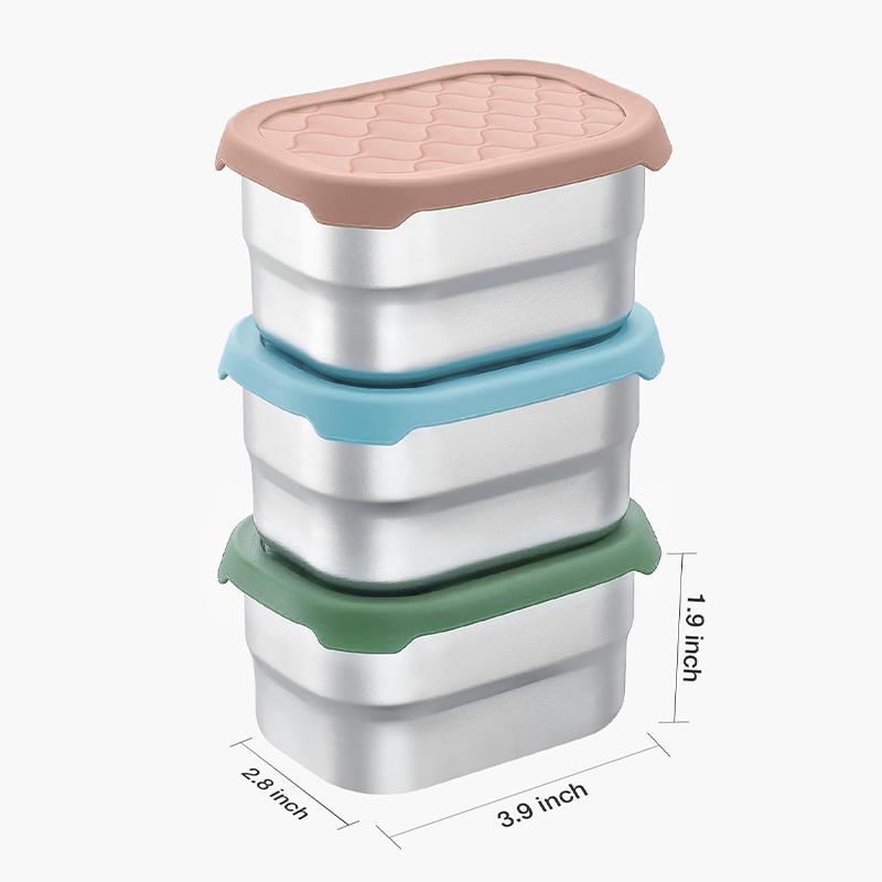 3pcs Stainless Steel Snack Box 8oz Rectangular Food Container with Leak-Proof Lid Multipurpose Small Container for Fruits Salad