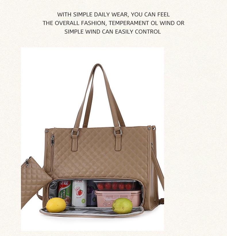 High-Quality Insulated Black Diamond Lattice Lunch Bag, Handbag, and Crossbody Tote