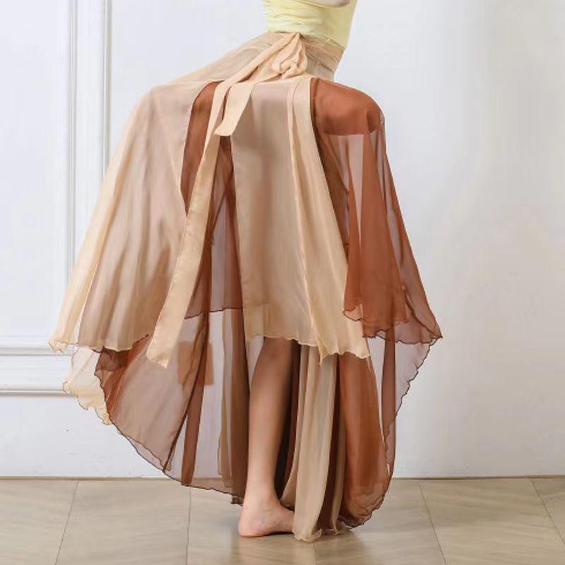 

Классическая танцевальная юбка, струящаяся юбка, шнуровка, двойной слой, шифон, юбка-трапеция, этнический стиль, юбки для сценических выступлений S