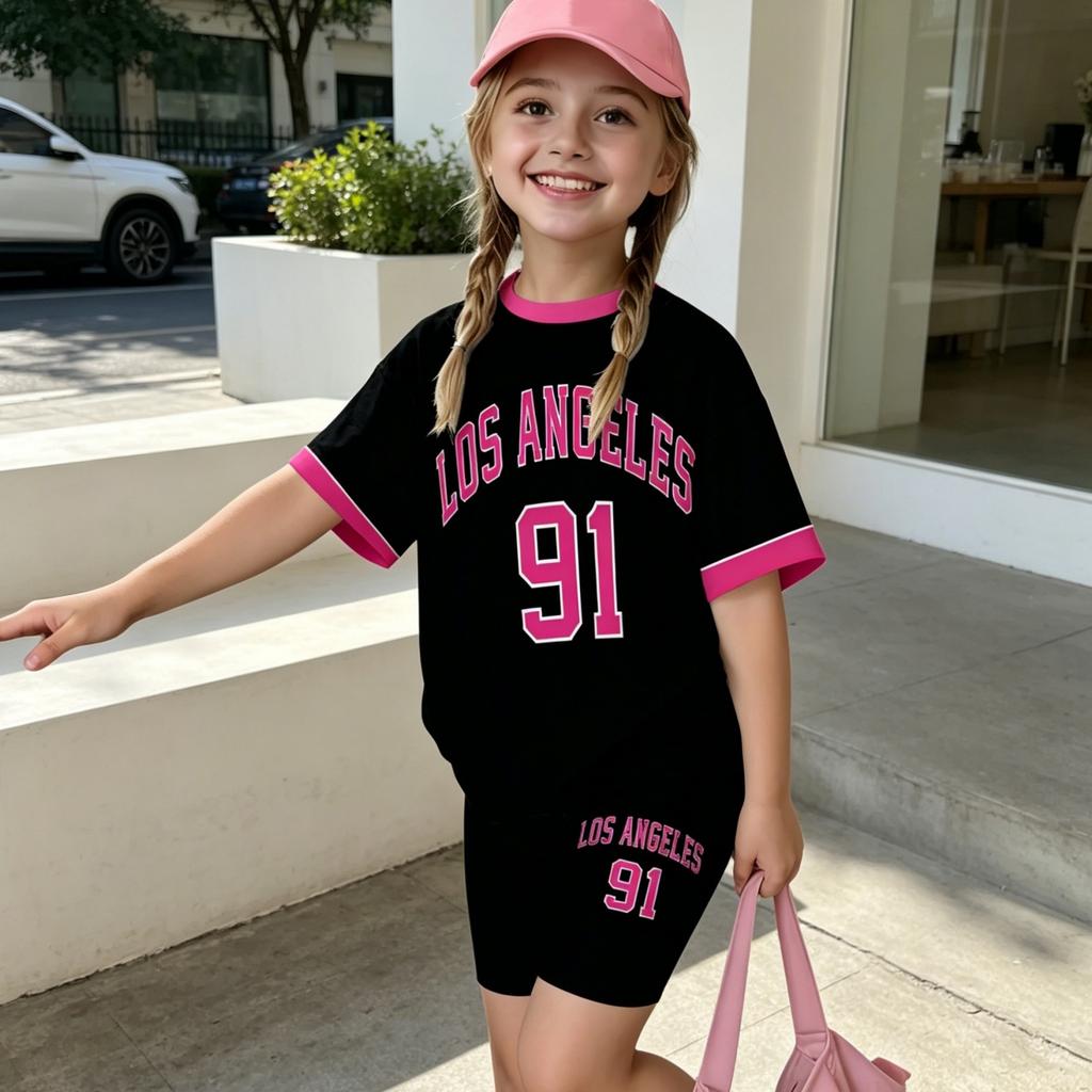 Kids Letter Print T-Shirt and Shorts Set - Round Neck Short Sleeve Top with Matching Shorts - Casual Summer Outfit for Boys and Girls