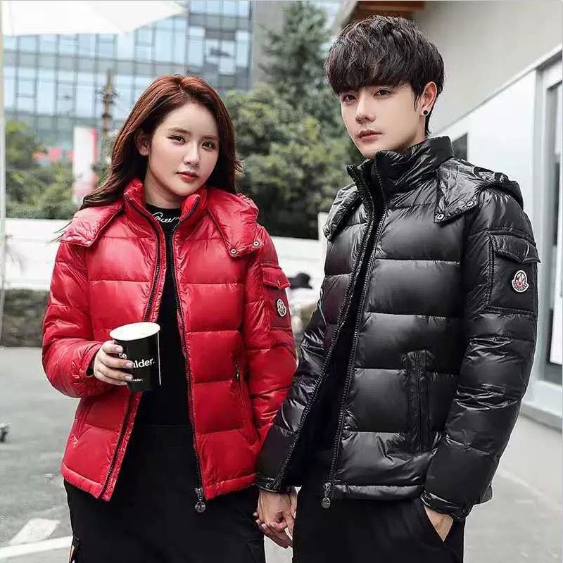 Mens Shiny Puffer Jacket Winter Thick Hooded Coat Couple Streetwear