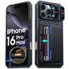 With Card Holder Sliding Camera Cover And Stand For iPhone 16 Pro Max Phone Case, Anti-Fall PC+TPU Wallet Case-Black
