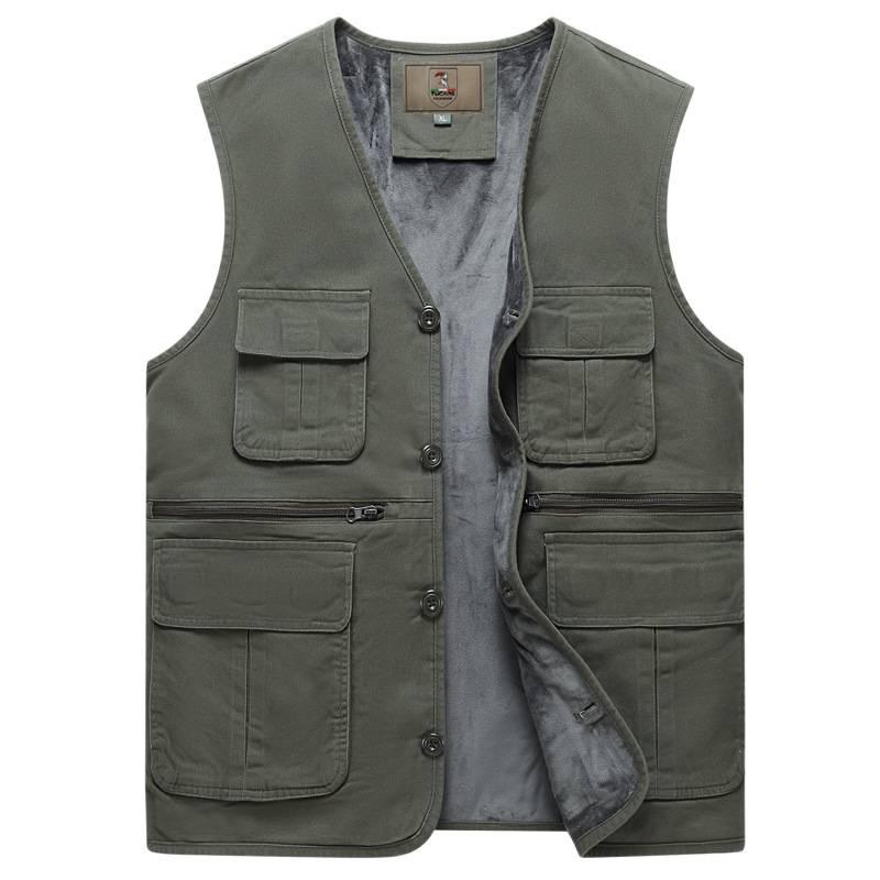 Woodpecker Men's Warm Fleece Lined Vest - Thickened Cotton Sleeveless Jacket for Autumn and Winter