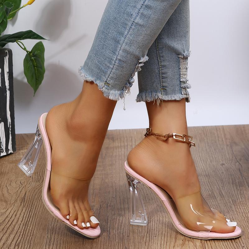 2024 New Summer Women's Slippers Transparent PVC Fashion Sandals Sexy Thin Heels Slippers Women's Open Toe High Heel Party Shoes
