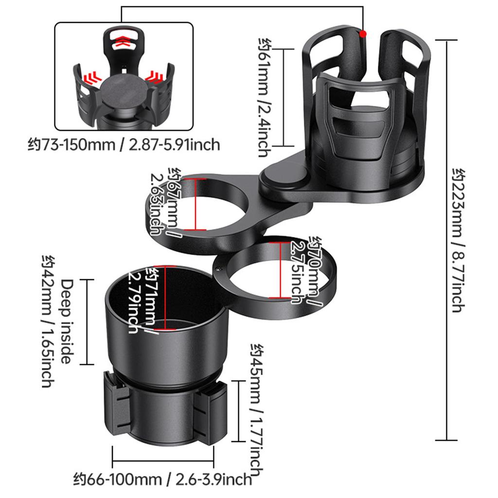YIDELI Auto Getränkehalter, Auto Tassenhalter, 4-in-1 Multifunktional, Auto Flasche, Rund, 360°