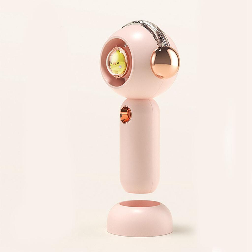 Tragbarer Hand-Sprühnebel-Ventilator Niedlicher Cartoon USB Wiederaufladbarer Persönlicher Ventilator für Draußen Drinnen Pink
