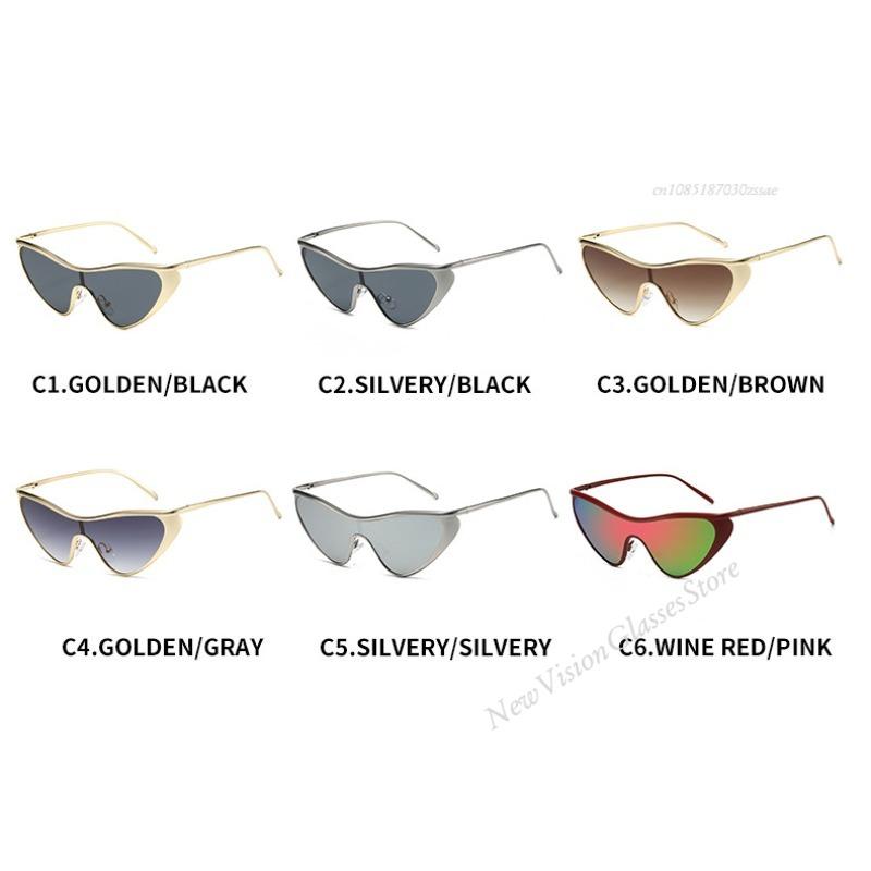 Vintage Cat Eye Sunglasses Women  Luxury Brand  Punk One-Piece Sun Glasses Trendy Shield Eyewear For Ladies Uv400 Shades