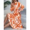 GMXIA Spring Summer Casual Flower-patterned Long-sleeved Shirt Dress Ruffled Long Dress Women's Clothing