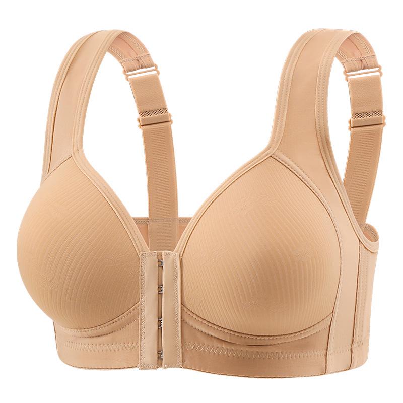 Front Buckle Full Cup Wire-Free Bra for Middle-Aged and Elderly - Comfortable Side Support & Thin Section Gathering Design