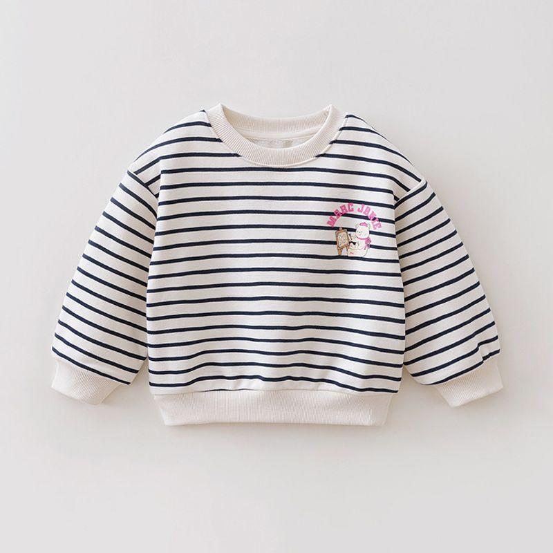 Mark Jenny Cartoon Bear Girls  Striped Sweatshirt Baby Sweatshirt 2026 Spring New Style 560073 Tibetan Green Strip 100