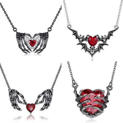 Unisex Retro Punk Heart & Ghost Claw Pendant Necklace