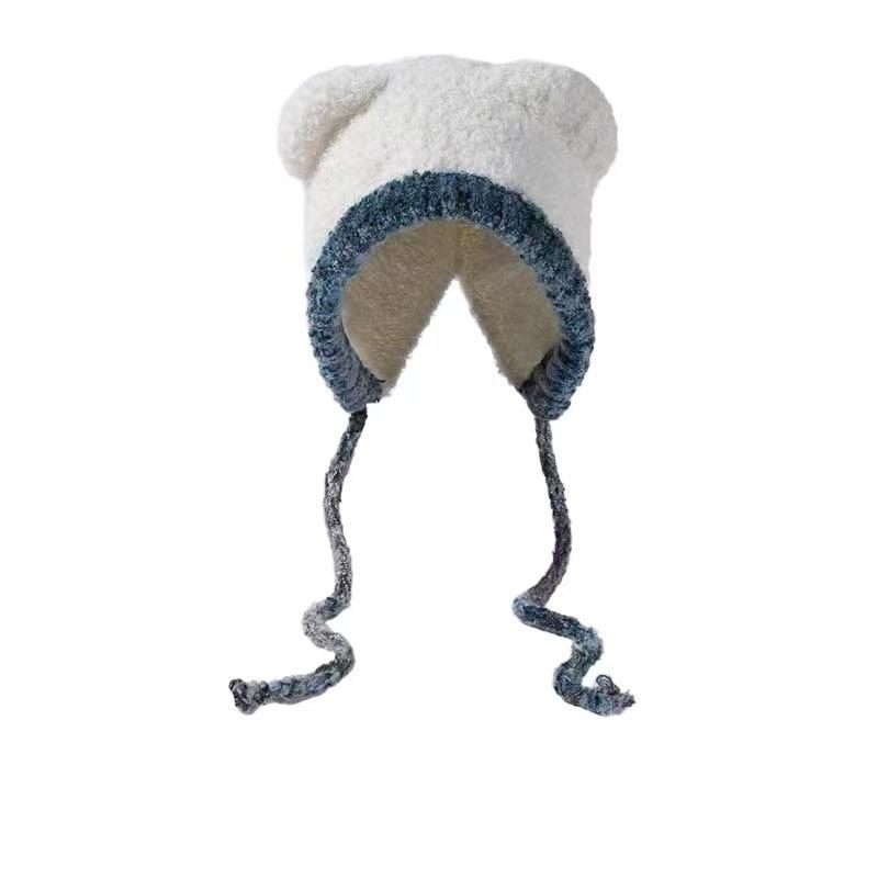 Cartoon cashmere hat, women's autumn and winter thermal straps, knitted ear protector