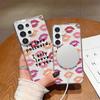 Sweet and cool babes wind red lip print bow transparent magnetic mobile phone case Samsung S23UItra anti-drop protective case