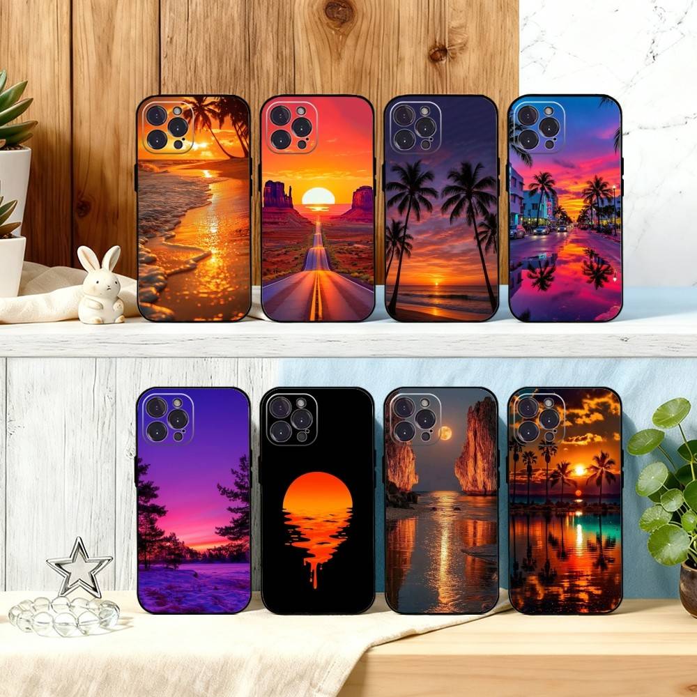 P-Picturesque S-Sunset Phone Case For iPhone17,16,15,14,13,12Plus,Pro Max,XS,5G Soft Silicone Black Cover