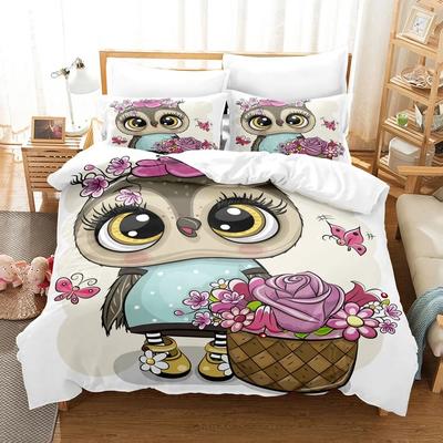 Ensembles de literie Hibou Dessin Animé Doux Couvre-lit Couette Housse de Couette Taie d'Oreiller Ensembles 2-3 Pièces Cadeaux Adolescents Enfants Décoration de Chambre