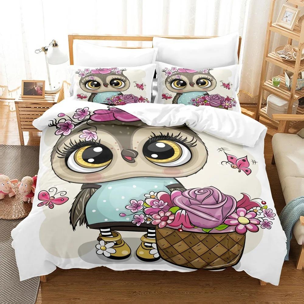 Cartoon Owl Bedding Sets Soft Bed Cover Comforter Duvet Cover Pillow Case 2-3 Pieces Sets Teenagers Children's Gifts Room Decor