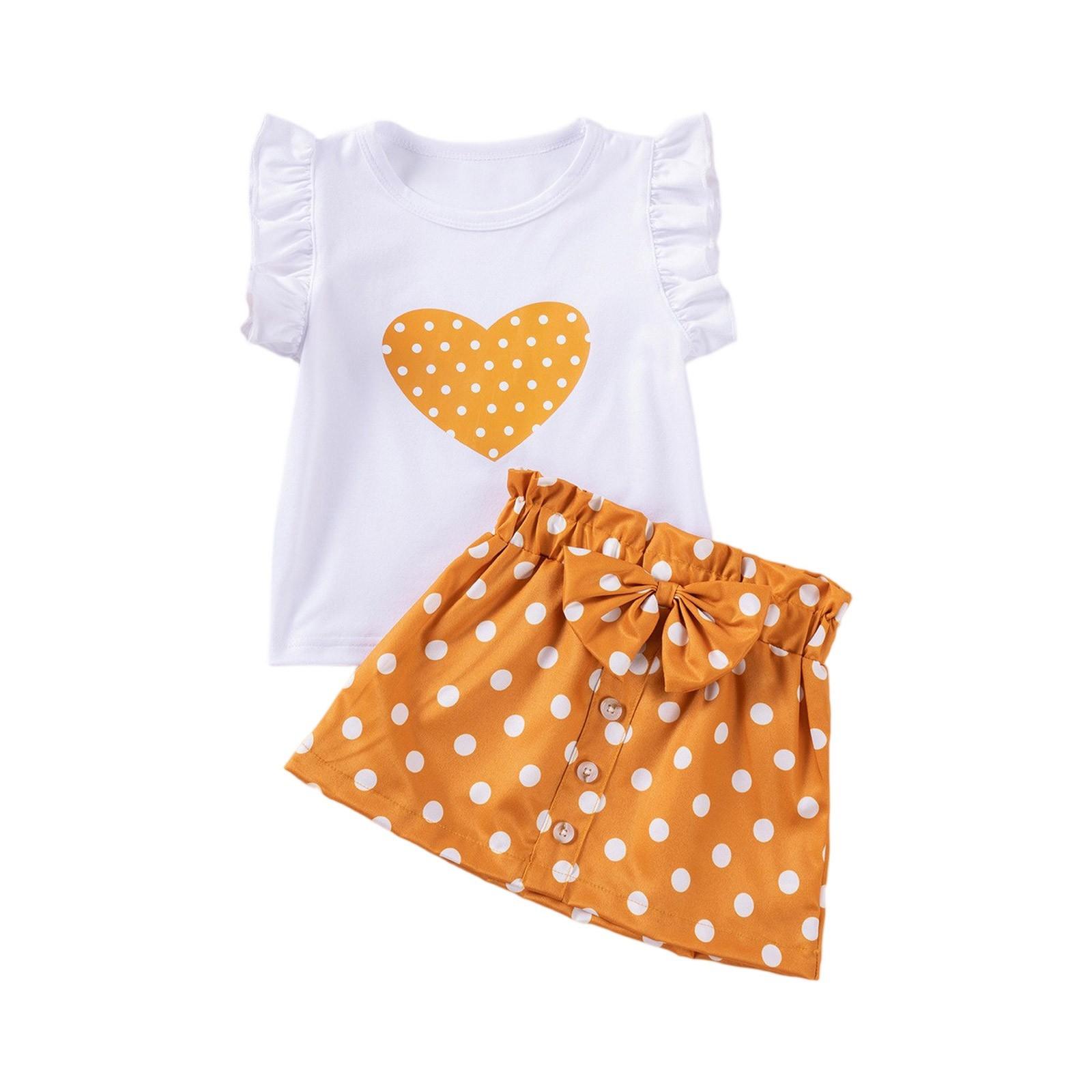 

Комплект для девочек с принтом сердечек - Юбка в горошек и наряд из двух частей с бантом 80 жёлтый