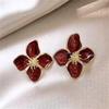 LATS Red White Gold Color Matte Texture Metal Flower Retro Earrings for Women Girl New Design Unique Fashion Zircon Party Gifts