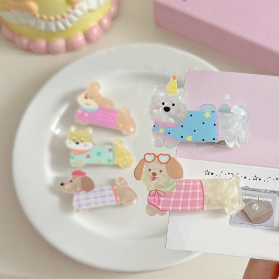 5Pcs Girl Hairpin Macaron Color Matching Acrylic Cute Puppy Shape Hair Clips Stable