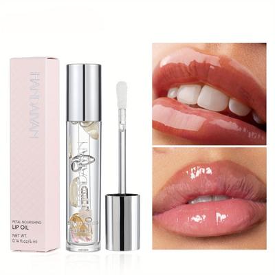 Brilho labial transparente com óleo de flor seca, brilho labial espelhado e perolado, hidratante de longa duração