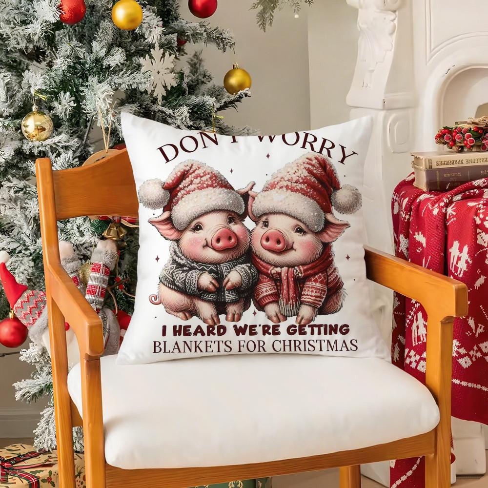 Christmas Animals Pillow Case Silky Short Plush with Invisible Zipper Dustproof Sofa Cushion Cover for Home Decor