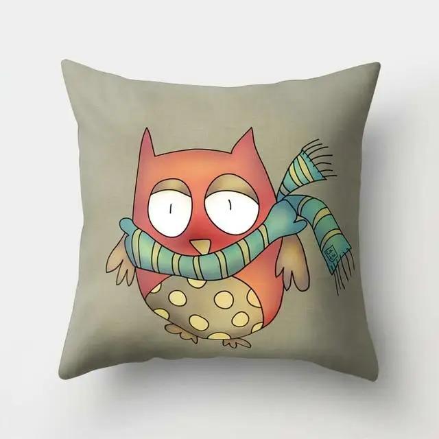 Cama Sofa Decorativa Funda de Cojín Decorativa Patrón de Búho Manta de Poliéster Funda de Cojín para Sala de Estar