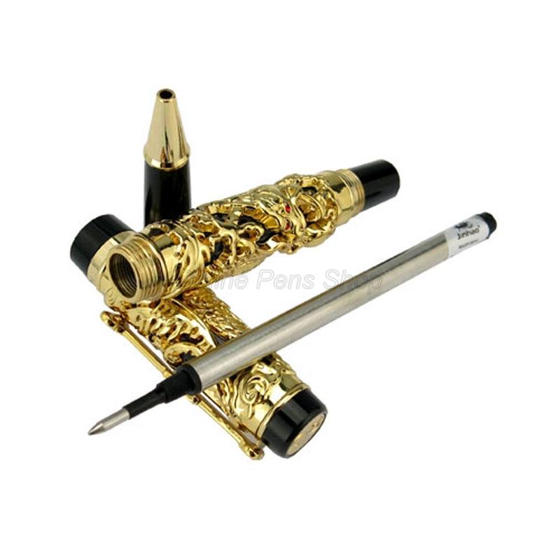 Jinhao Vintage Metal Carving Embossing Dragon And Phoenix Heavy Roller Ball Pen Gold Trim Professional Office Stationery