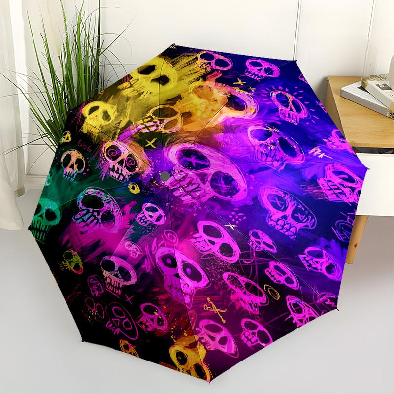 1pc Colorful Skulls Pattern Umbrella with Plastic Handle,Vibrant Cartoon Pattern,Multi-functional UmbrellaB1979