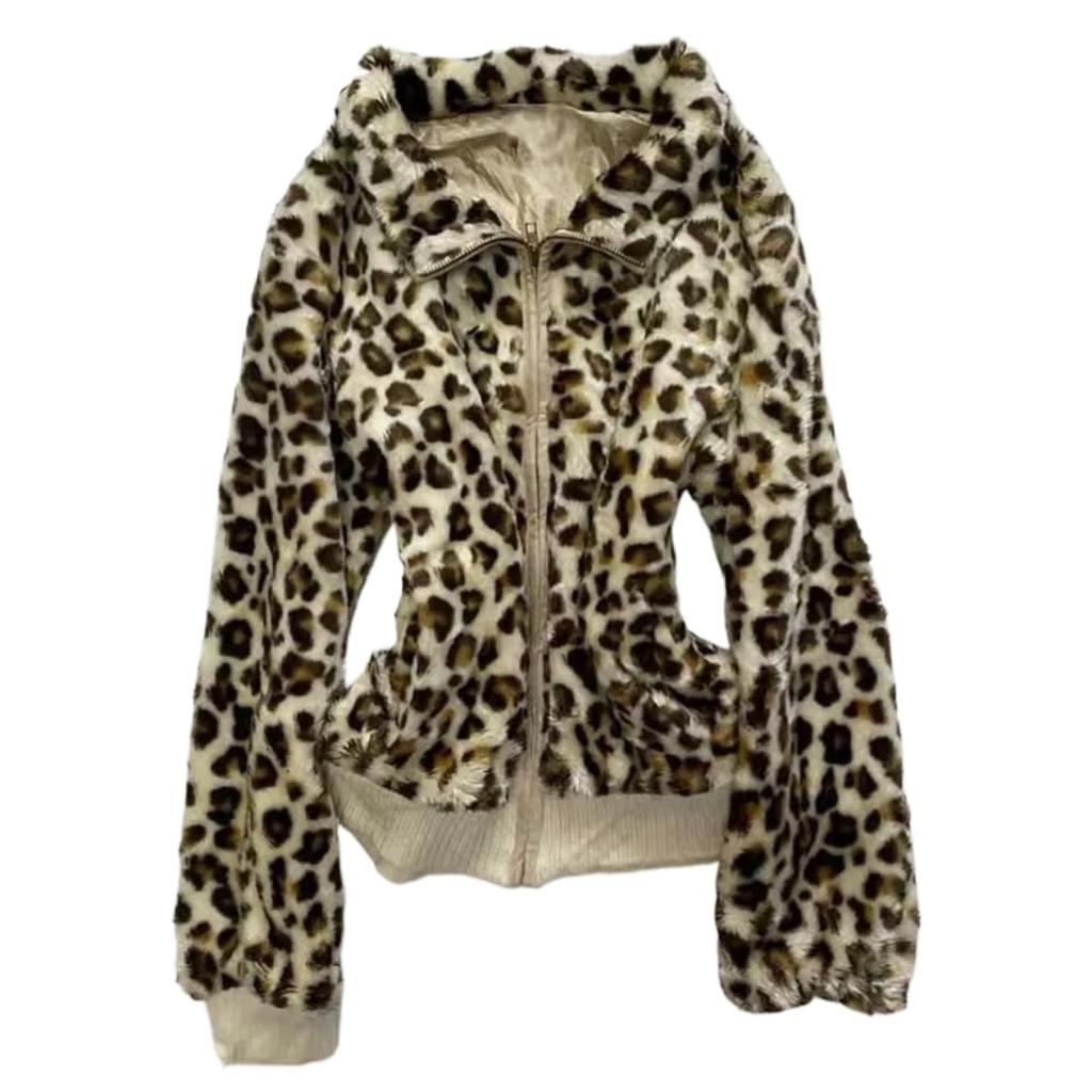 2KWEIRD Y2K Women Graphic Leopard Print Hoodies Clothes Hip Hop Punk Goth Warm Hairy Hooded Sweatshirt Gothic Retro Streetwear