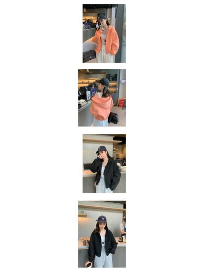 Petite Women's Gray Zip-Up Hoodie - Loose Fit, Thick Fleece Lining, Autumn/Winter 2025