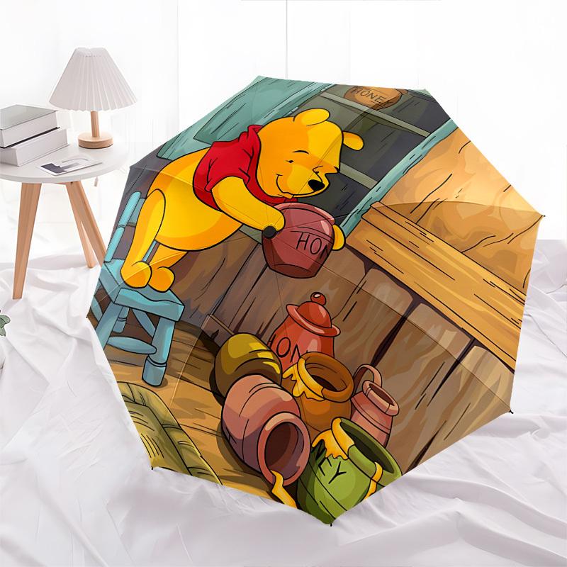 Winnie Themed Automatic Opening and Closing Umbrella, Brightly Colored 8-rib Portable Umbrella, Suitable for Men and Women, A Perfect Gift f